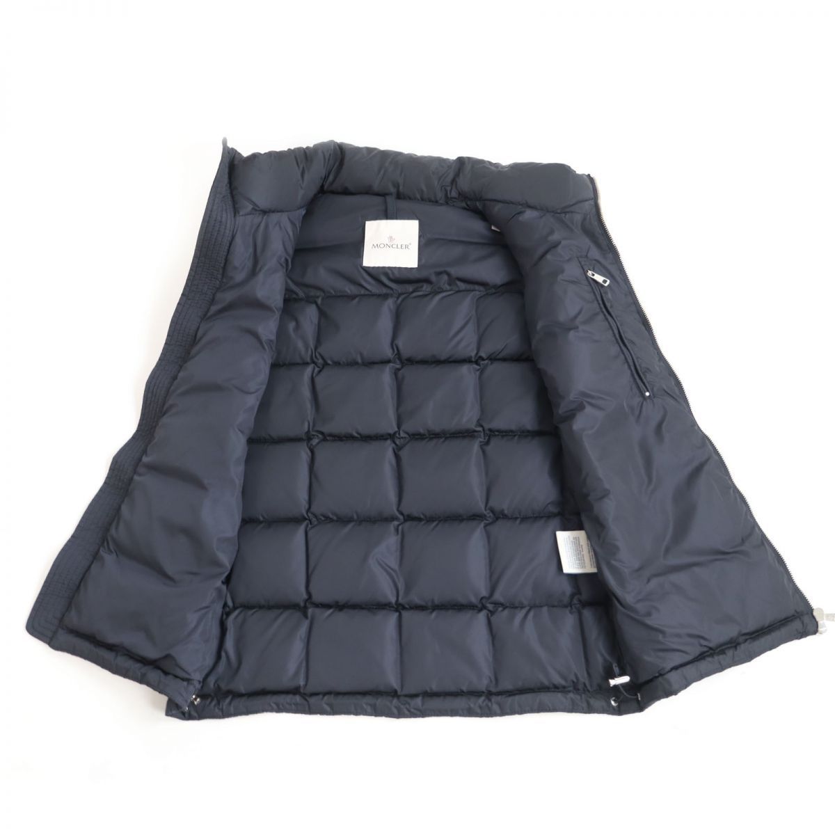 美品◆2017年製 MONCLER/モンクレール CESAR GILET レザーロゴワッペン付き ウール切り替え ダウンベスト/ジレ ネイビー 0  正規品 メンズ