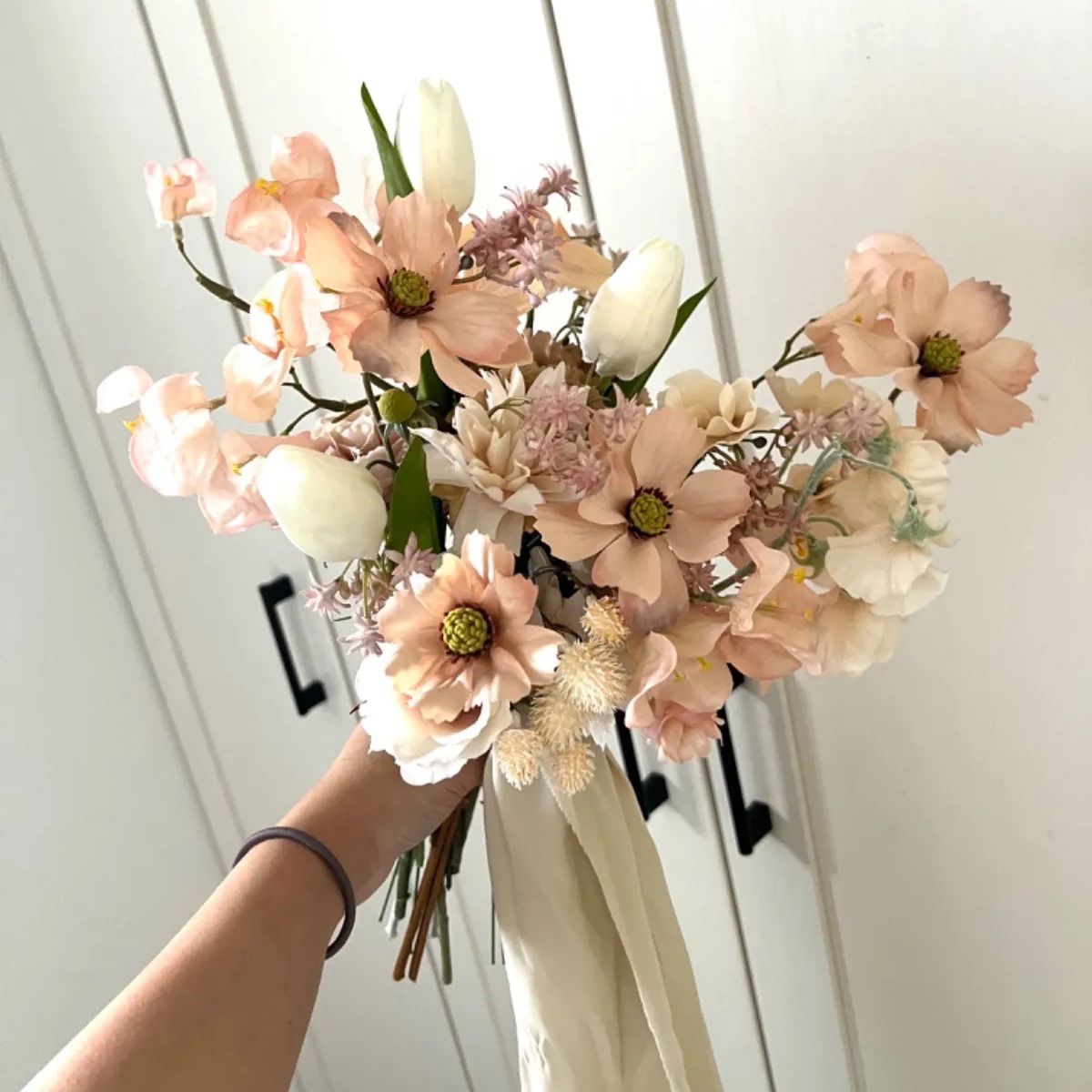 s.様　くすみピンクブーケu0026ブートニア　和装ブーケ くすみピンクの韓国風ブーケ5 ウェディングブーケ ブートニア付 胡蝶蘭