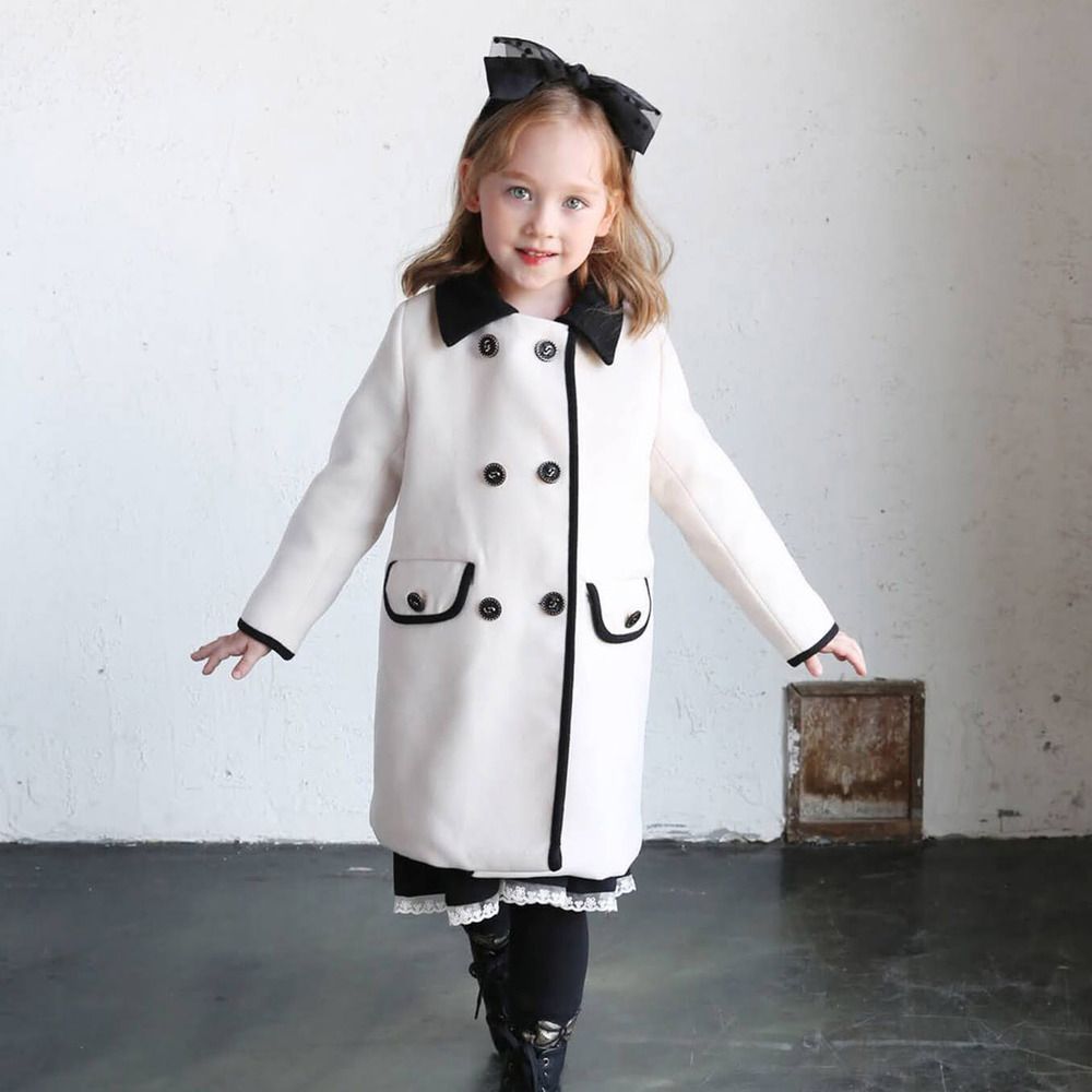アイボリー 110cm タイムウール混紡コート 子供服 コート 女の子 フォーマル ウール混 子供 こども 子ども おしゃれ 上品 きれいめ かわいい 大人っぽい オシャレ 秋 冬 秋冬 キルティング ポケット付き 冬服 アウター