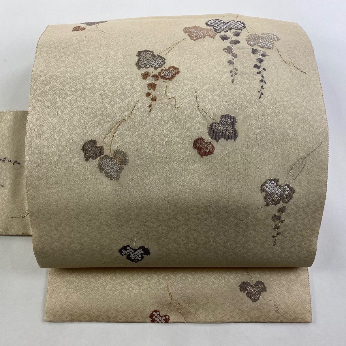 付け帯 秀品 証紙 作り帯 蔦 金糸 ベージュ 正絹