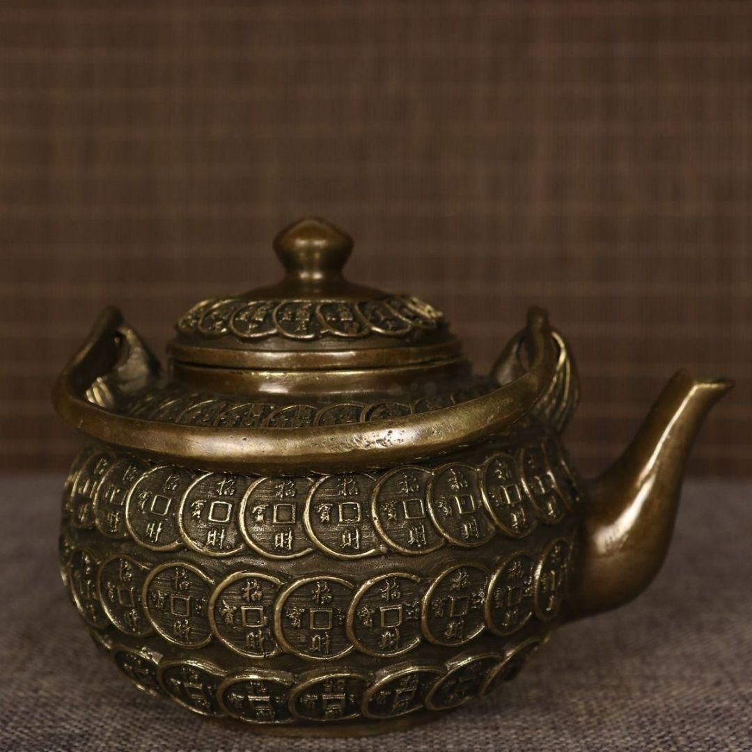 銅製 禅意茶壺 提梁壺 煎茶器 茶道具 工芸品 置物 銅器 銅銭壺 提梁壺 招財銅銭茶壺 茶道具 工芸品 置物 - メルカリ