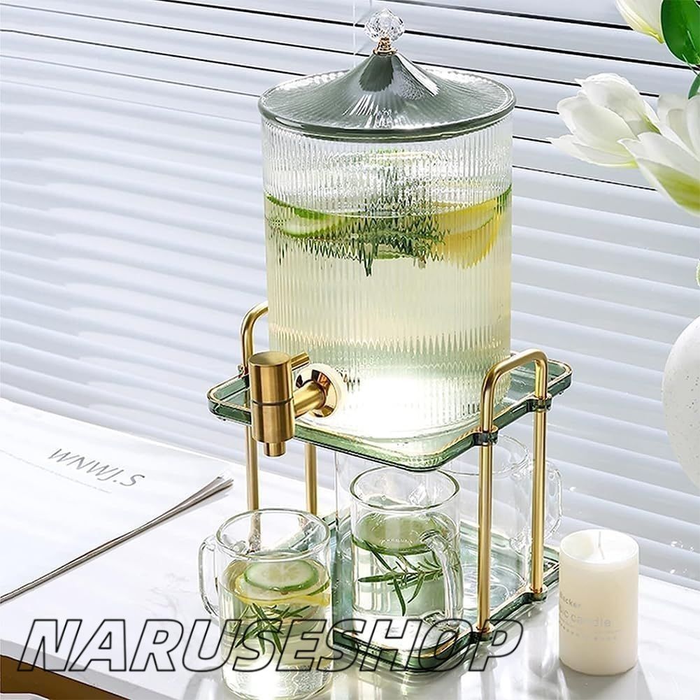 タップとスタンド付きドリンクディスペンサー 4 グラス付き 3.5L 飲料ディスペンサー ジュースディスペンサー カクテルディスペンサー