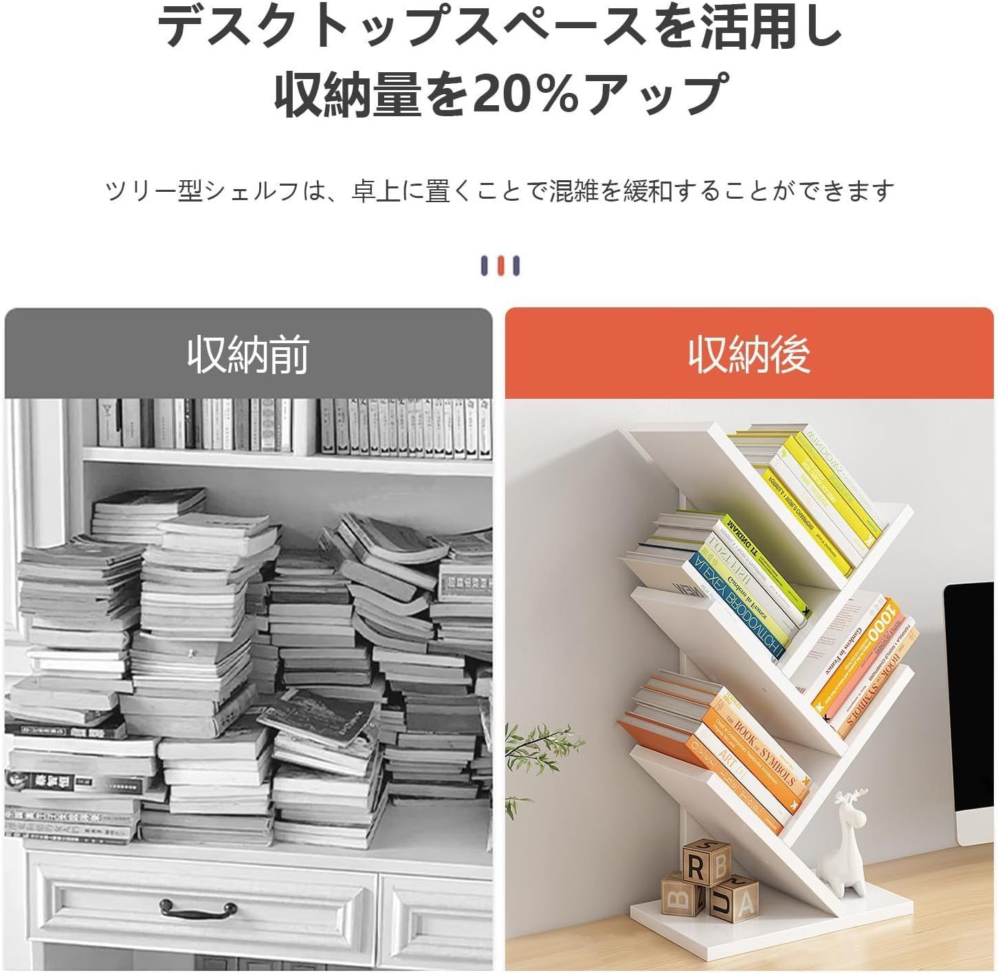 数量限定】ブックスタンド デスク上置棚 卓上収納 ツリー型 本棚 書棚