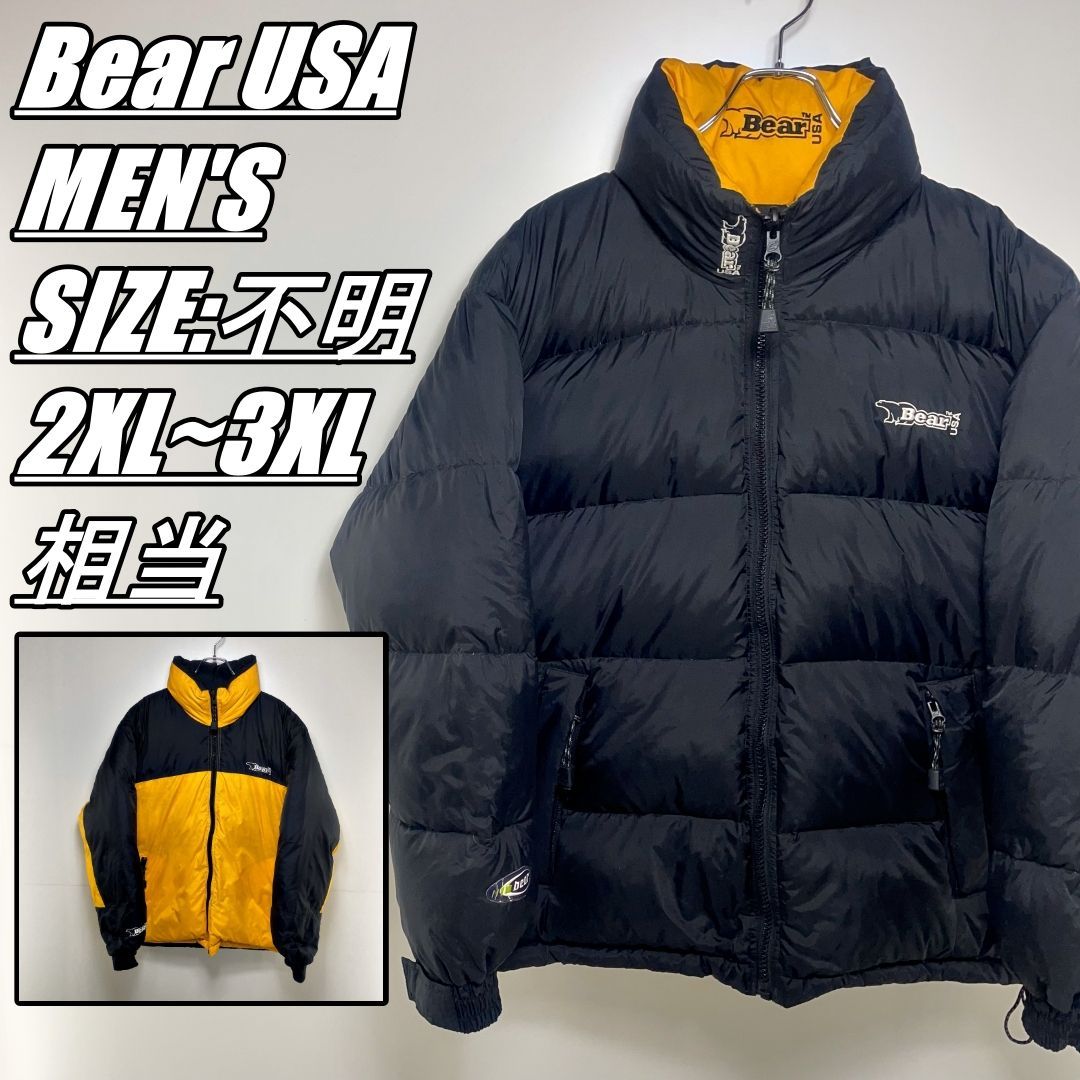 【US古着】Bear USA　ベアーユーエスエー　リバーシブルダウンジャケット　メンズ　サイズ表記不明　2XL~3XL相当　ブラックorブラック×イエロー