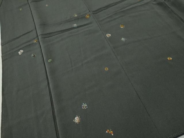 平和屋着物○上質な小紋 総刺繍 虫 蝶 金糸 鬼しぼ縮緬 正絹 逸品