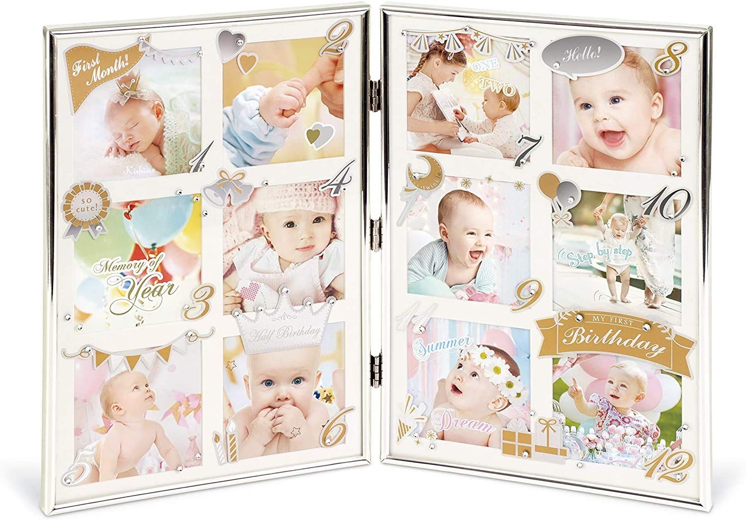 2層に重なるガラスの間に写真を挟み込んで飾る ベビー フォトフレーム 卓上 壁掛 大きめサイズの写真が嬉しい切らない12窓 本体サイズ35. ×高さ25.5 cm スクエア 12か月分飾れる エンヴェールヘルック R