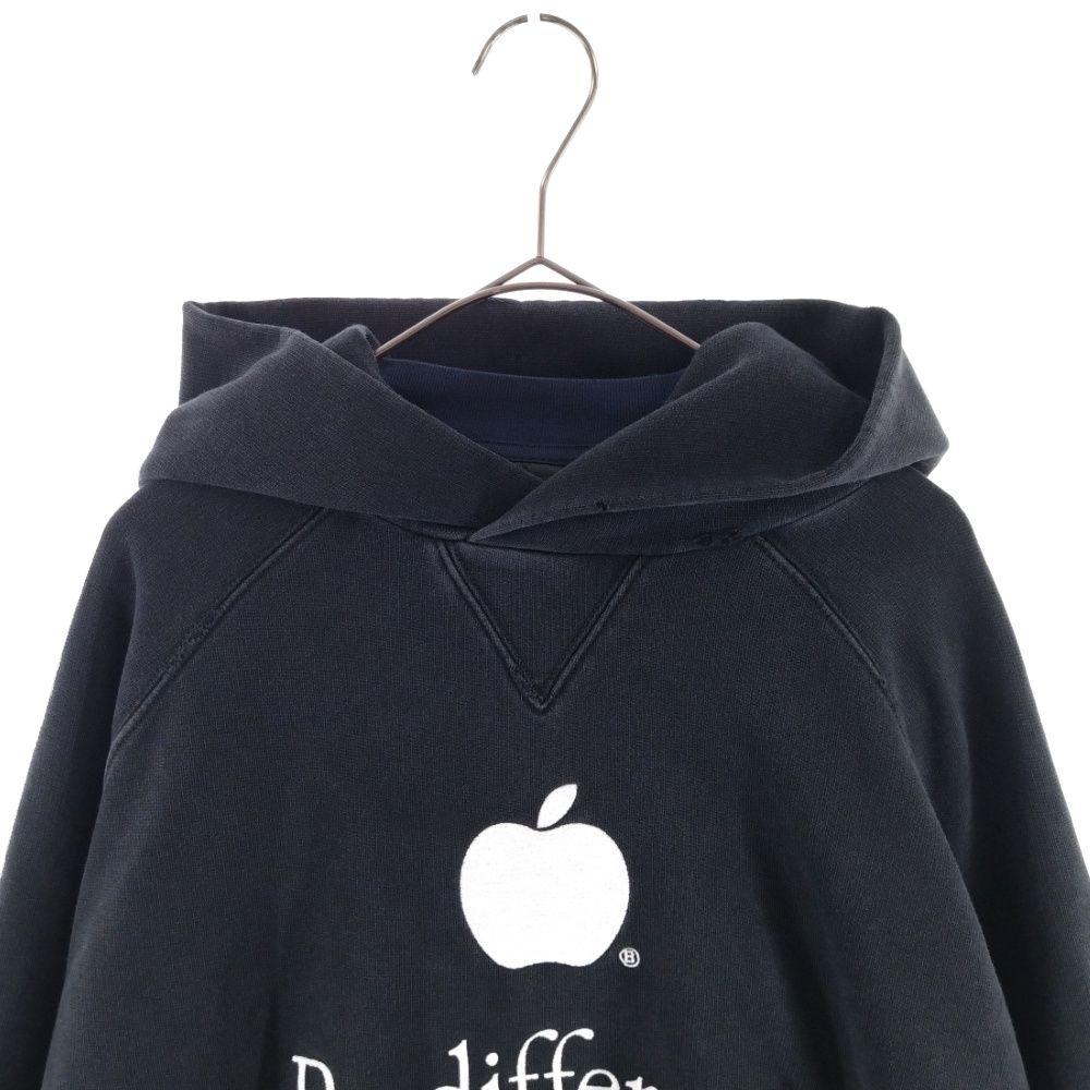 BALENCIAGA (バレンシアガ) 22AW Be Different Popover Hoody 720406 TNVB4 ヴィンテージダメージ加工レイヤードデザインアップル刺繍プルオーバーパーカー
