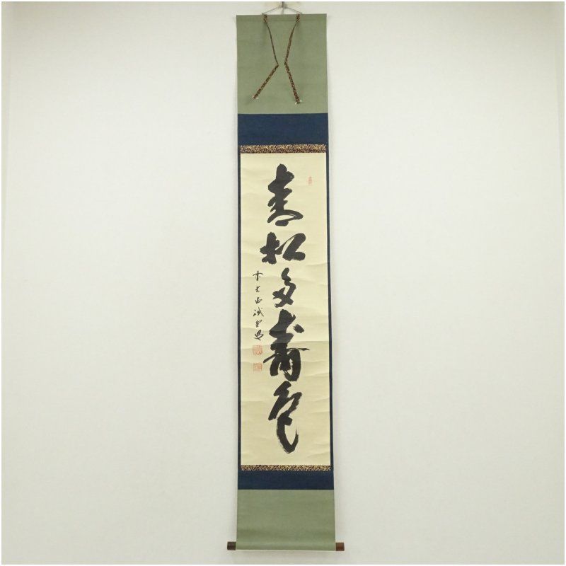 前大徳 藤井誡堂筆 青松多寿色 一行書 肉筆紙本掛軸 共箱 掛け軸 床の間 書 おしゃれ 絵画 表具 芸術 茶道 年中掛け インテリア 茶掛 掛物 和室 1月 3月 春冬