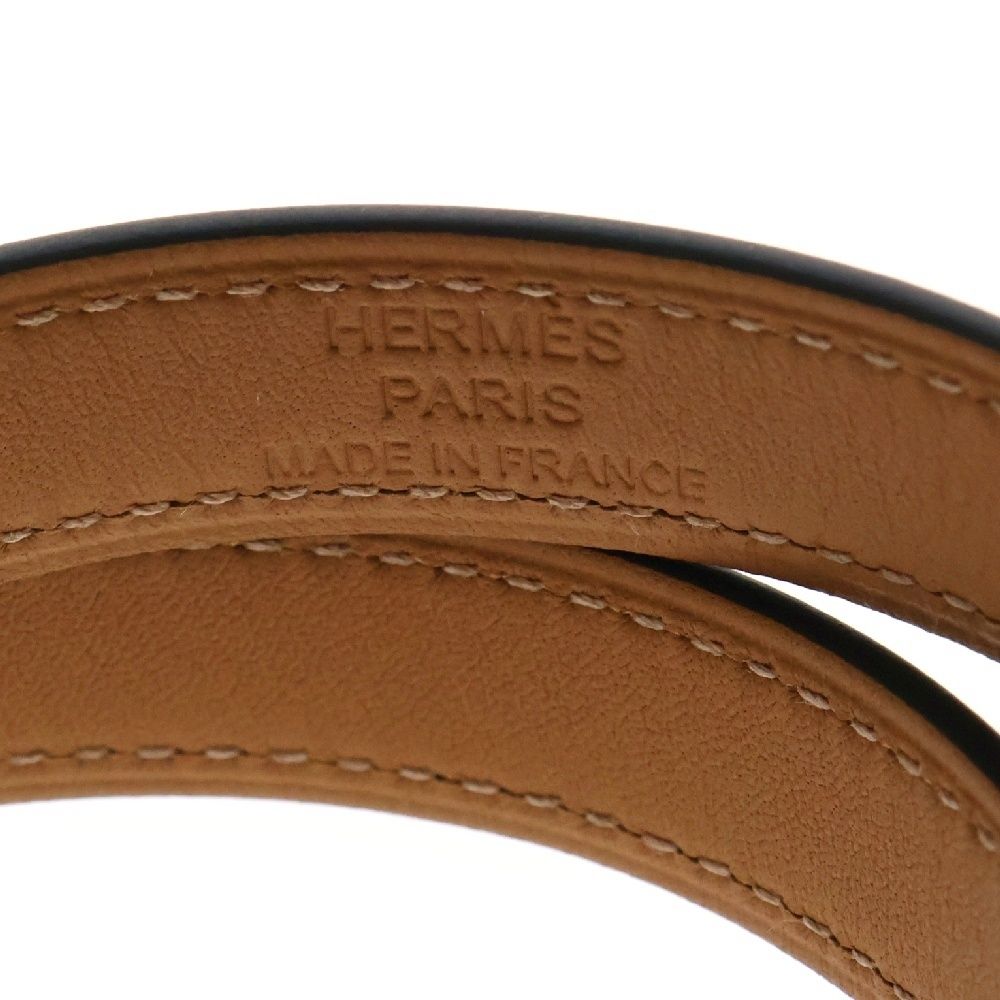 エルメスケリードゥブルトゥールブラック×ピンクゴールド レザー PG金具 B刻印 HERMES (エルメス) ケリー ドゥブルトゥール ブレスレット
