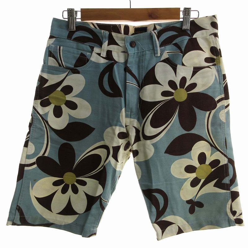 カリフォルニアブランド CALIFORNIA BRAND ショートパンツ ジッパーフライ 30 M 花柄 白 ホワイト ブルー系 ■GY01 /ZS