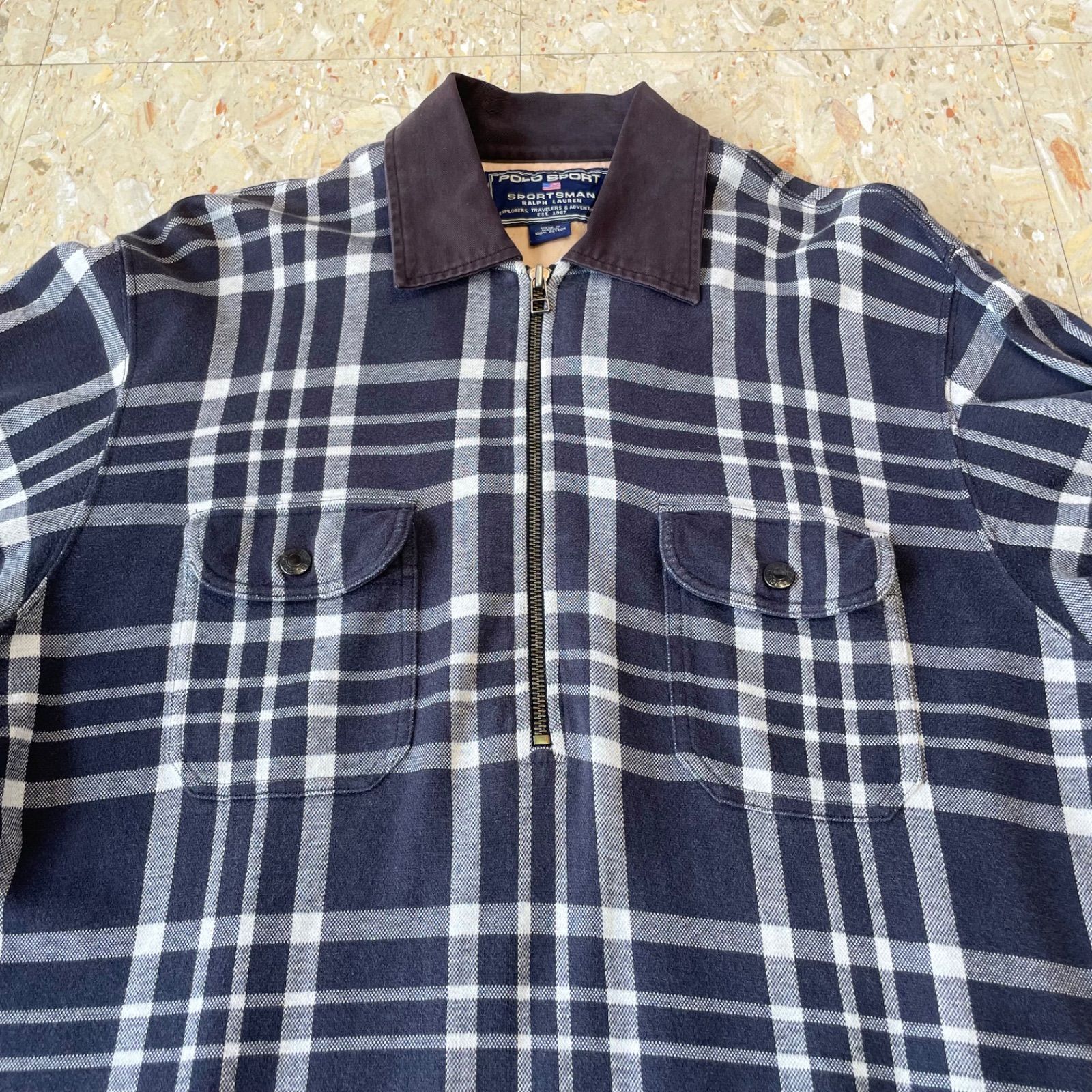 90s 【POLO Sport】 ポロスポーツ ハーフジップ チェック シャツ size