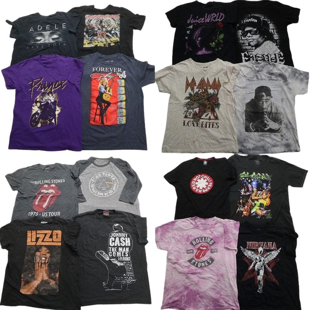 古着卸 まとめ売り 音楽・バンド 半袖Tシャツ 16枚セット (メンズ L ) ニルバーナ ホットチリペッパー デフレパード  古着 MZ3774