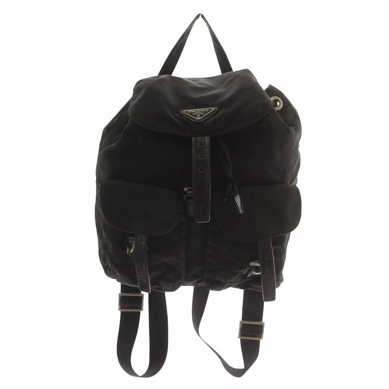 プラダ ナイロン×レザー 三角プレートロゴ リュック バックパック ブラック. PRADA プラダ リュックサック バッグパック ナイロン三角ロゴ