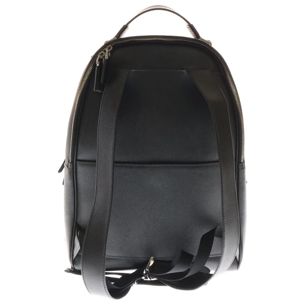 プラダ リュック 三角ロゴプレート サフィアーノレザー ナイロン 黒 外ポケット PRADA (プラダ) 三角ロゴプレート サフィアーノレザーバッグ