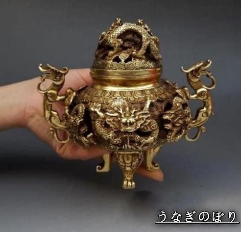 銅器 風水グッズ 香炉 装飾品 工芸品 美術品 置物 美品・未使用新品】 香炉/竜/銅器/銅製品/置物/装飾品/工芸品