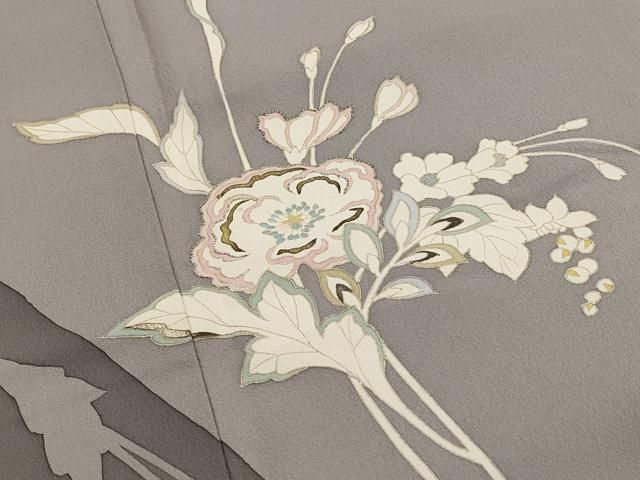 平和屋着物▽訪問着　単衣　刺繍　短冊枝花文　暈し染め　金銀彩　正絹　逸品　DAAT4428du 平和屋着物▽訪問着 単衣 刺繍 短冊枝花文 暈し染め