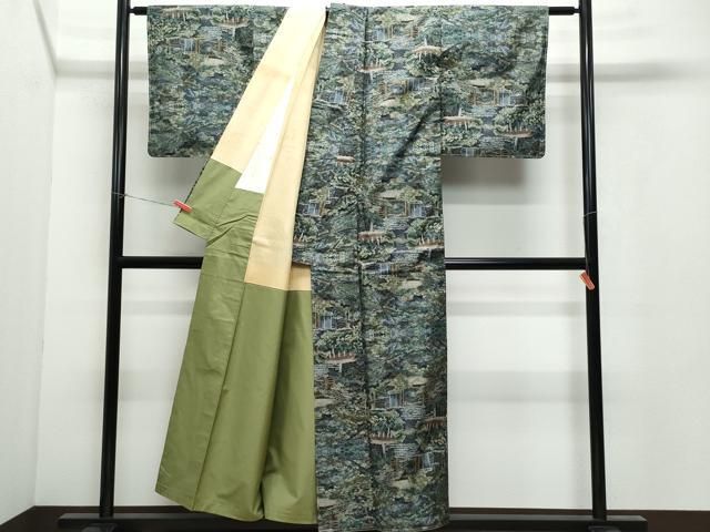 平和屋着物○都喜ヱ門 本場大島紬 7マルキ 風景草木文 藤