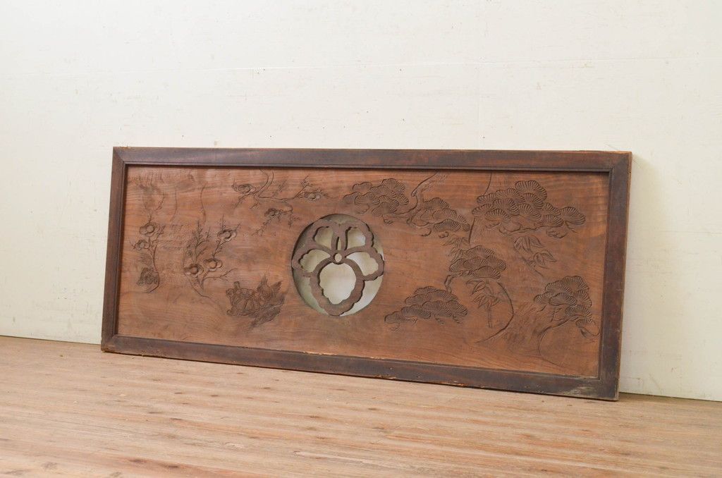 欄間 和建具 木彫 格子 高級 アンティーク モダン昭和 らんま1枚 タ