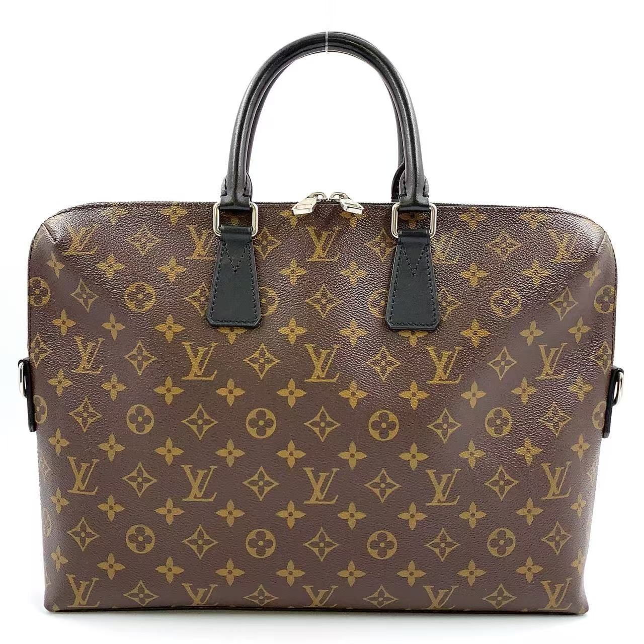 LOUIS VUITTON ポルトドキュマンジュール モノグラムマカサー モノグラムマカサー レザー×PVC ブラウン×ブラック ビジネスバッグ シルバー M40868