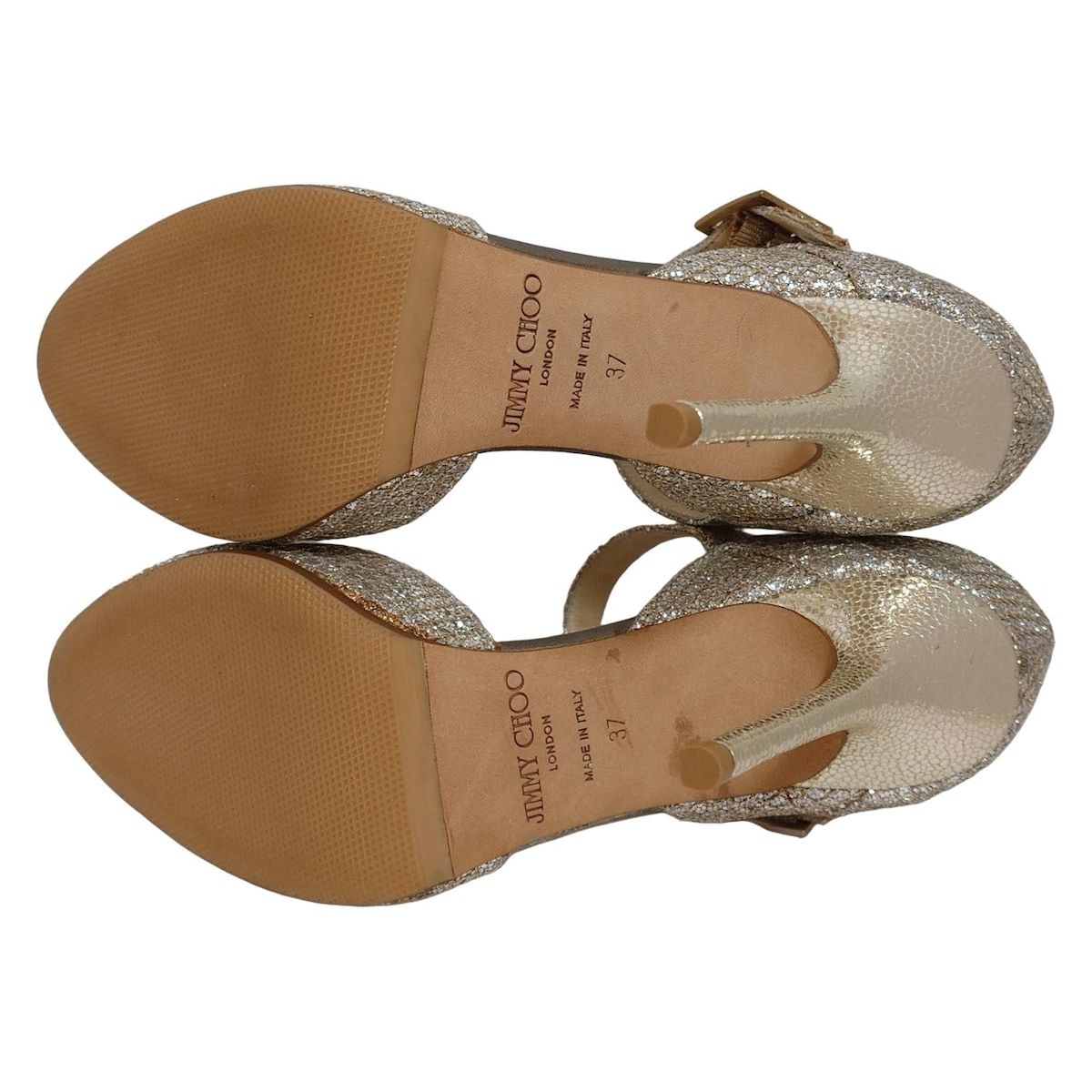 【 特価セール-SALE】 JIMMY CHOO ジミーチュウ サンダル 37 レディース - シルバー×ゴールド オープントゥ アウトソール張替済