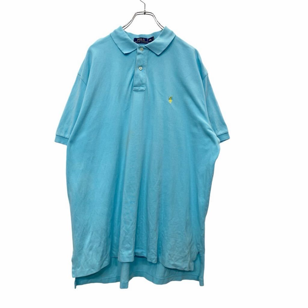 Polo Ralph Lauren 半袖 ポロシャツ XXL ポロラルフローレン ビッグサイズ ハーフボタン ライトブルー 古着卸 アメリカ仕入 t2409-3115
