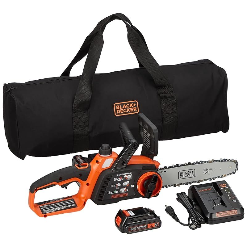 ブラックアンドデッカー BLACK DECKER コードレス チェーンソー 250mm DIY 電動工具 切断工具 ガーデニング DIY 工具 18V 2.0Ah バッテリー 2個付き GKC1825L2 1