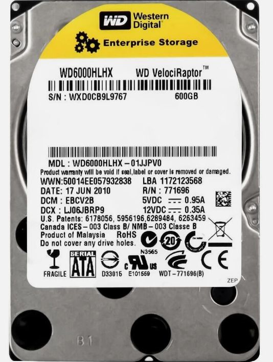 Western Digital VelociRaptor WD6000HLHX 600GB 10K 6G 32MB 3.5in SATA Hard Drive