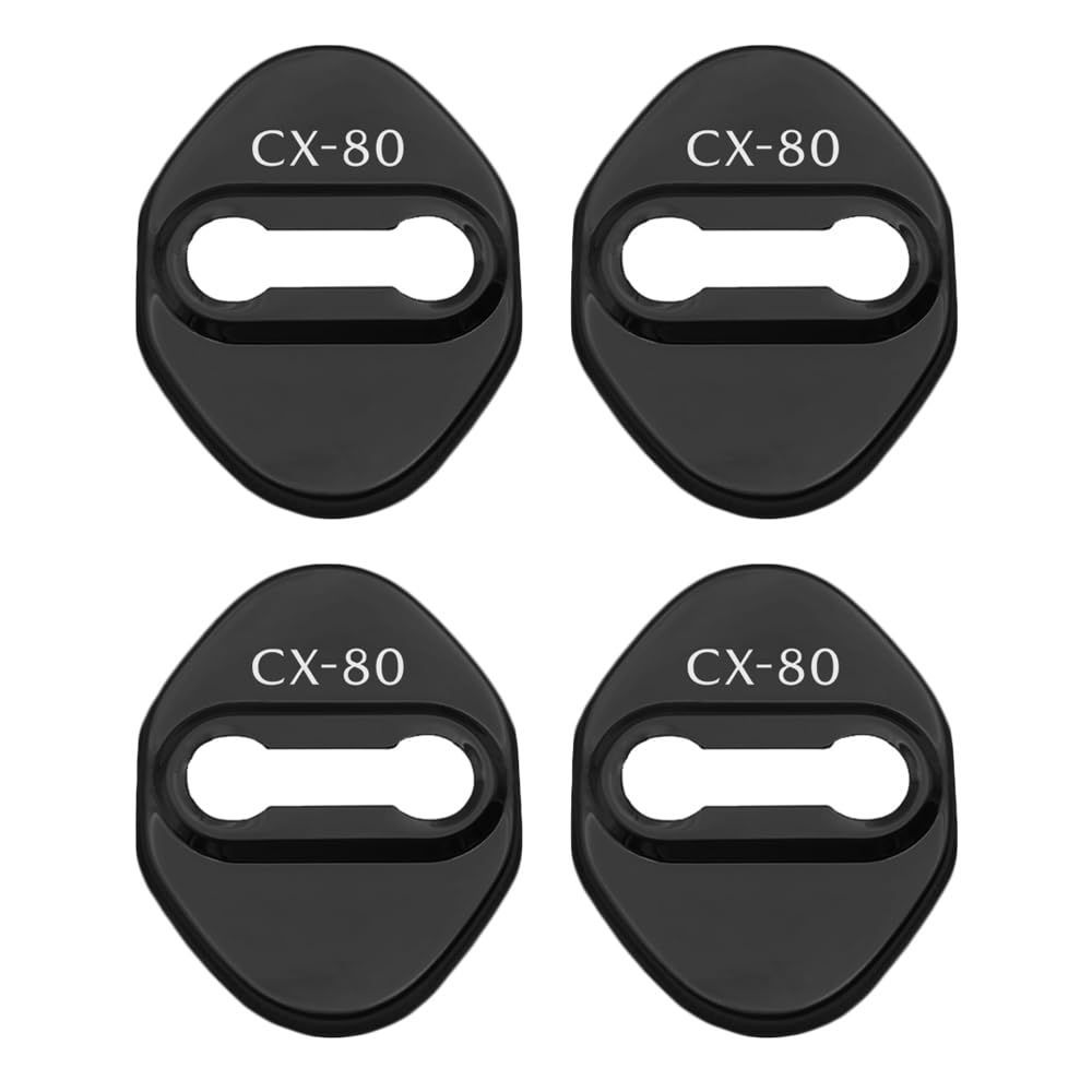 【特価商品】ドアストライカーカバー ドアロックカバー 専用 ロゴ付き CX-80 錆防止金属 カスタムパーツ マツダ 4個セット（ブラック）