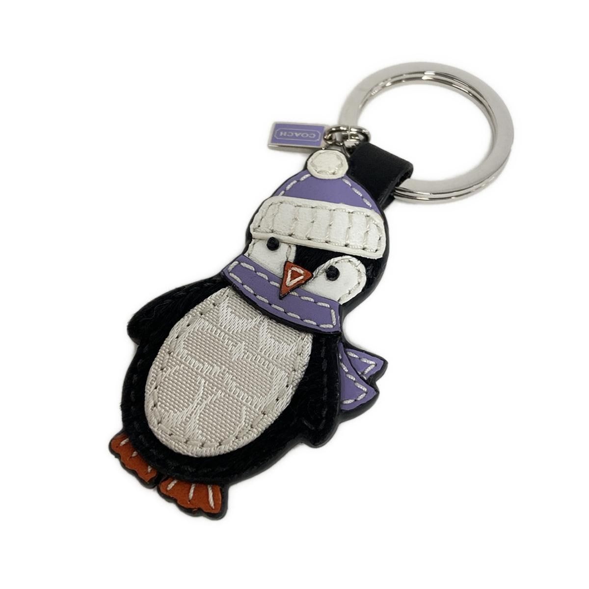 COACH(コーチ) キーホルダー(チャーム) 白×黒×パープル ペンギン レザー
