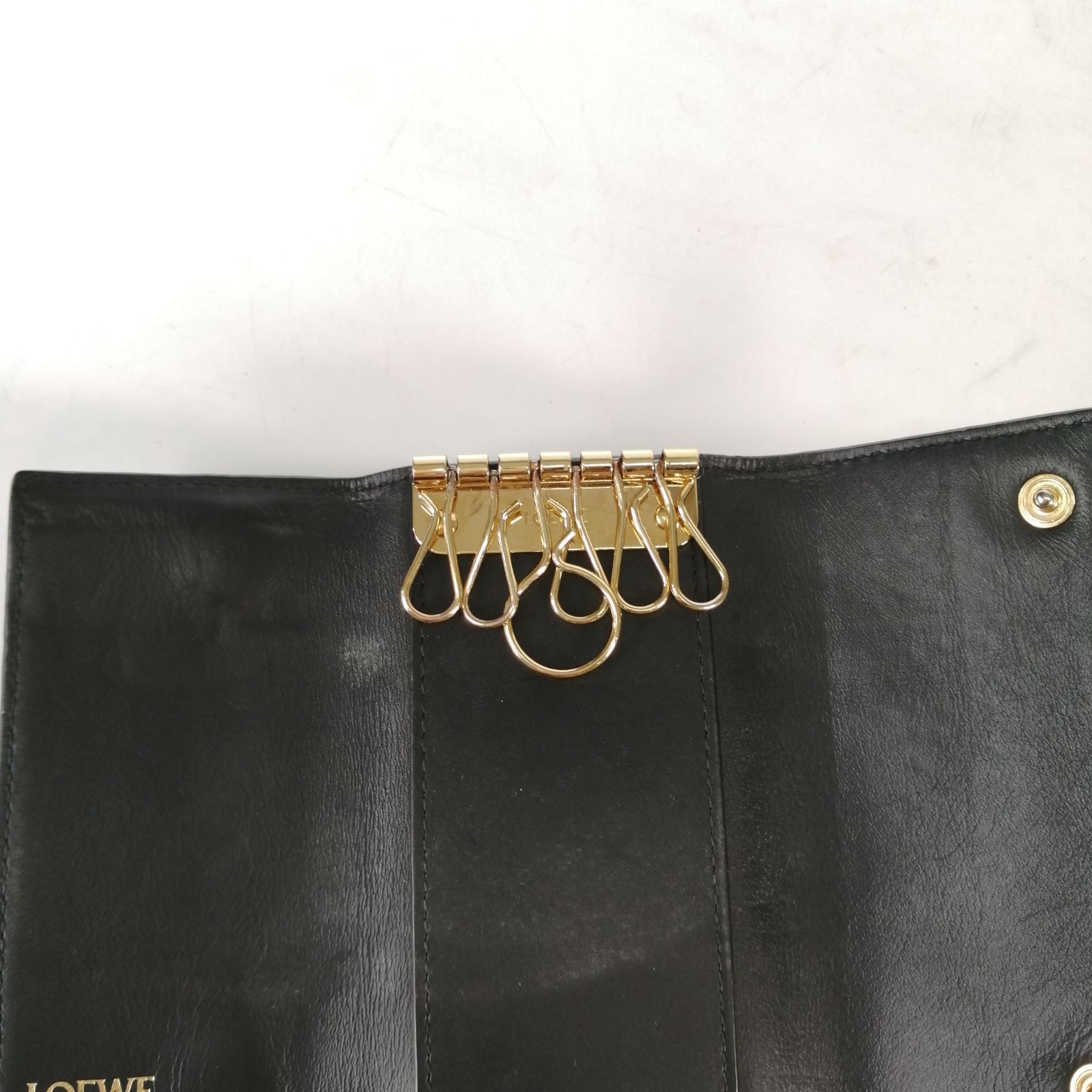 LOEWE ロエベ キーケース 6連 リピート アナグラム レザー ブラック系