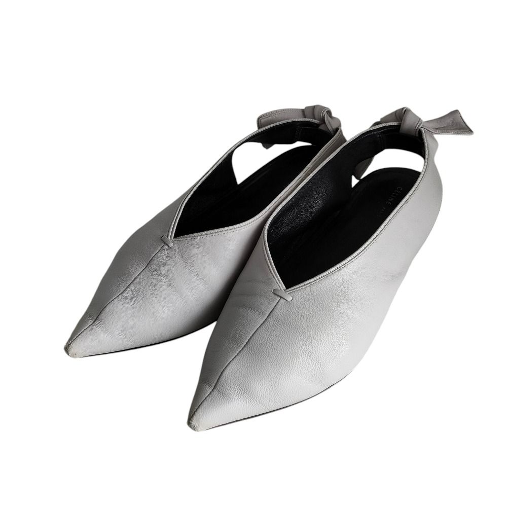 CELINE 濃いグレー リボン付き パンプス　サイズ38 良品 CELINE セリーヌ フィービー期 レザー スリングバック