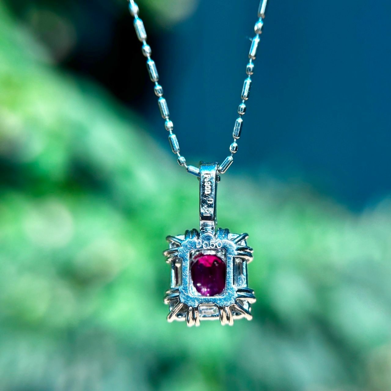 Pt900/Pt850 天然 ルビー 0.51ct 天然 ダイヤモンド 0.50ct ネックレス