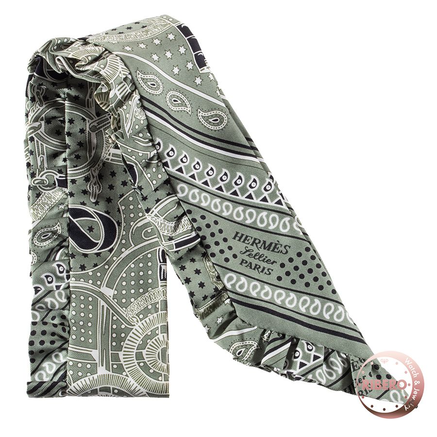 HERMES エルメス Eperon d Or Bandana エプロン ドール バンダナ 852978S 08 ツイリー スカーフ 2025SS グリーン ホワイト