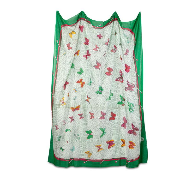 エルメス カレジェアン140 FARANDOLE プロヴァンス地方の踊り 蝶 スカーフ グリーン コットン レディース HERMES 【中古】 エルメス カレジェアン140 FARANDOLE プロヴァンス地方の踊り 蝶