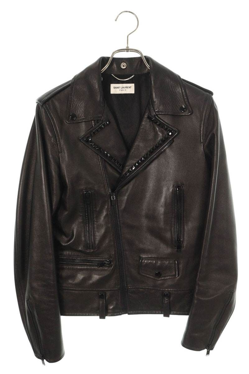 サンローランパリ L01 455996 Y5OA1 スタッズ装飾クラシックライダースレザージャケット メンズ 44