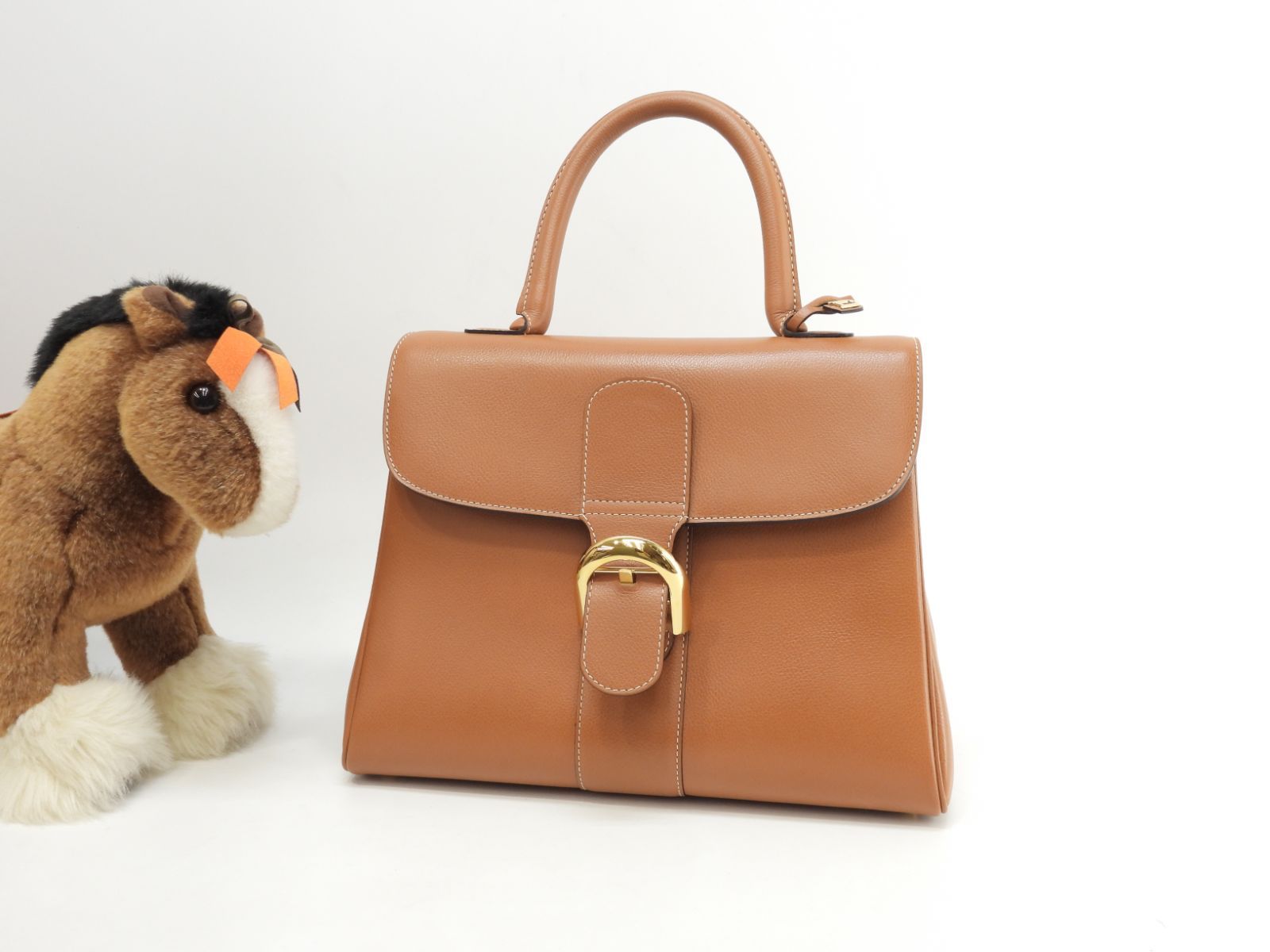 デルボー ブリヨンMM レザー 茶 ハンドバッグ トップハンドルバッグ 323