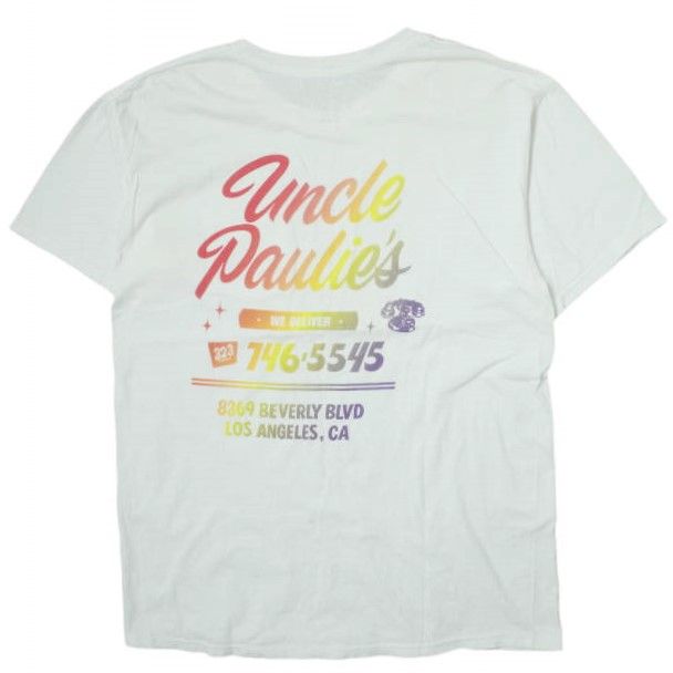 Uncle Paulie's アンクルポーリーズ アメリカ製 STAFF POCKET TEE プリントポケットTシャツ L ホワイト 半袖 MADE  IN THE USA トップス g11378