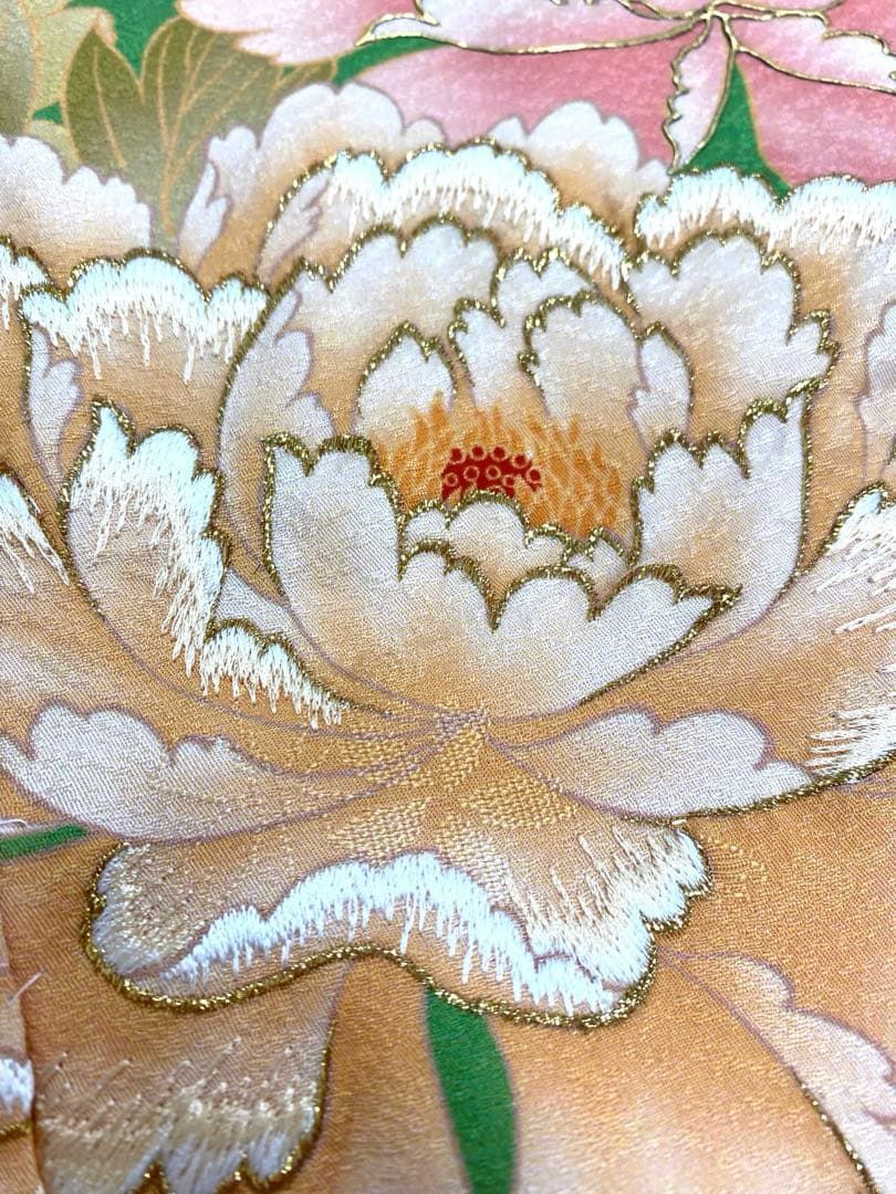 振袖 仮絵羽 刺繍 紋意匠 鶴 芍薬 菊 舞台衣装 正絹 未仕立て品 八掛