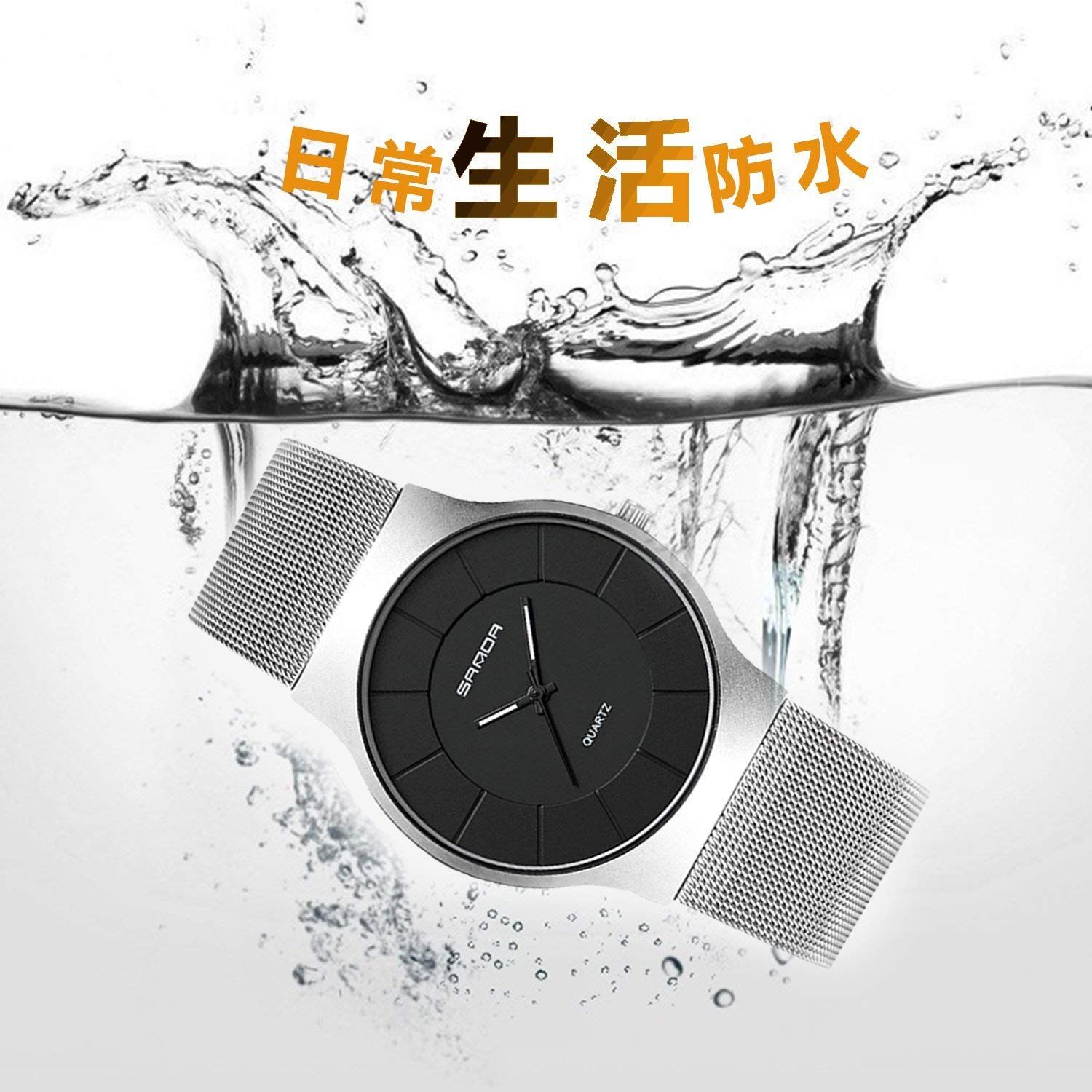 メンズ 薄型腕時計 ステンレス製 ブレスレット 亜鉛合金ケース