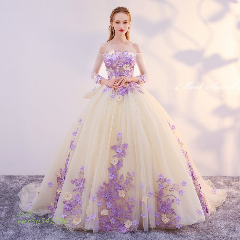 ドレス パーティードレス ロングドレス 結婚式 二次会 発表会 ウェディングドレス プリンセスラインドレス コンサート ステージドレス ウエディングドレス vex5n341766