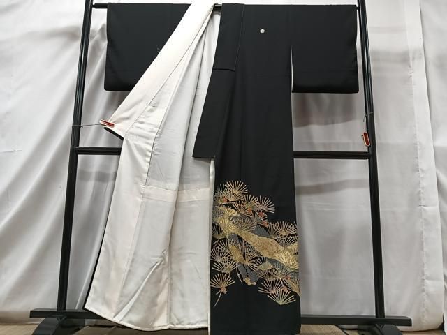 平和屋着物□豪華黒留袖 刺繍 若松場文 金彩 正絹 逸品