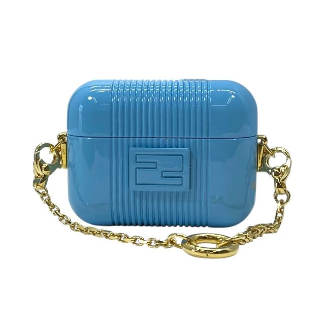フェンディ Airpods ケース エアポッズケース イヤホンケース キーホルダー チャーム ライト ブルー ゴールド FENDI レディース 女性 メンズ 男性 ユニセックス ギフト プレゼント バッグ カバン 財布 小物 ジュエリー