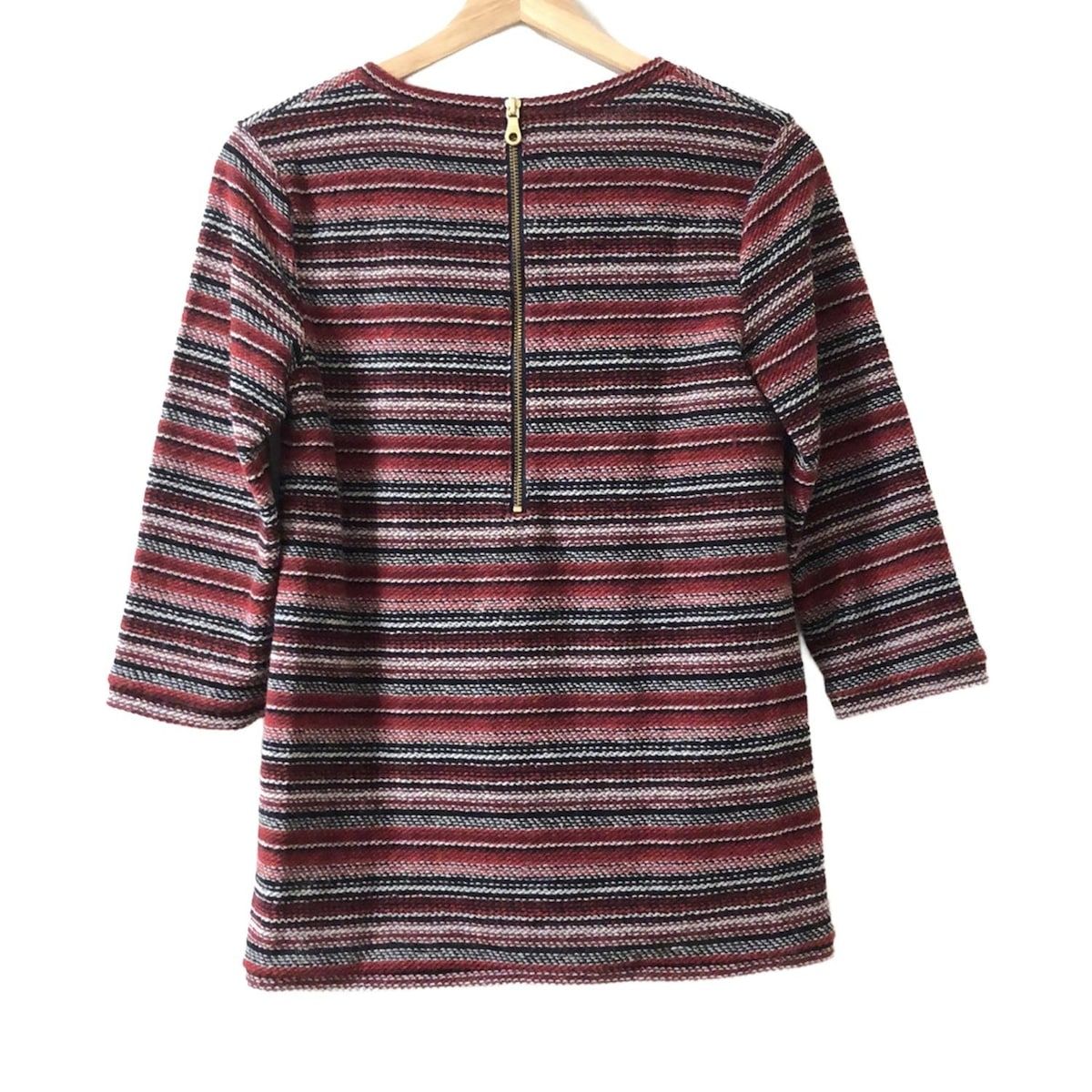 green label relaxing グリーンレーベルリラクシング 七分袖セーター レディース - レッド×黒×マルチ ボーダー|プルオーバー