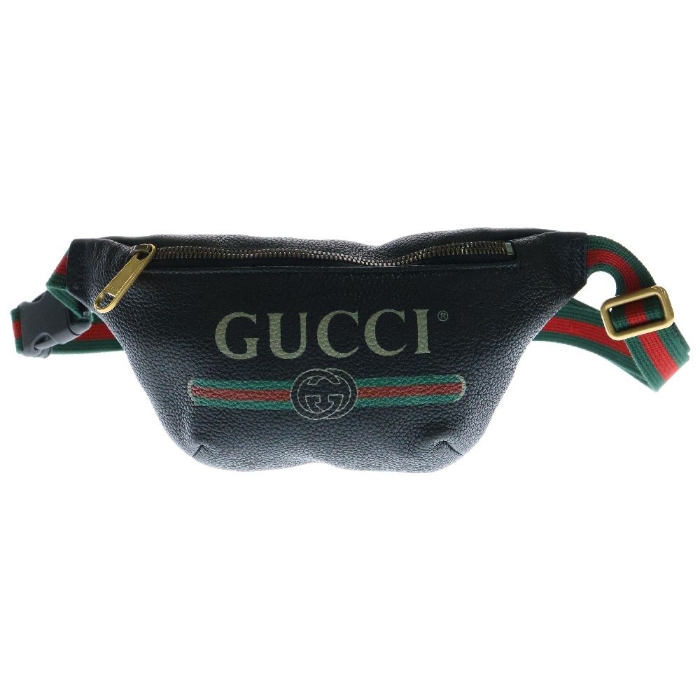 GUCCI グッチ シェリーライン ロゴプリント ボディバッグ レザー ウエストバッグ ブラック 527792