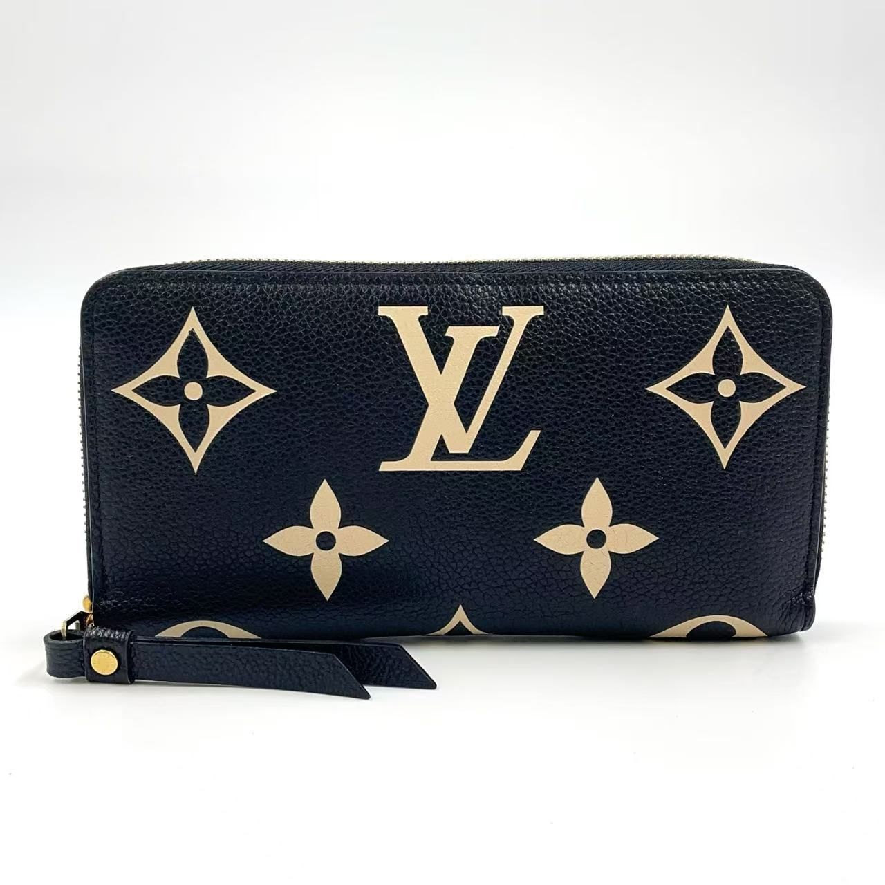 LOUIS VUITTON ジッピーウォレット バイカラーモノグラムアンプラント バイカラーモノグラムアンプラント RFID反応 レザー ブラック×ベージュ ラウンドファスナー長財布 ゴールド M80481