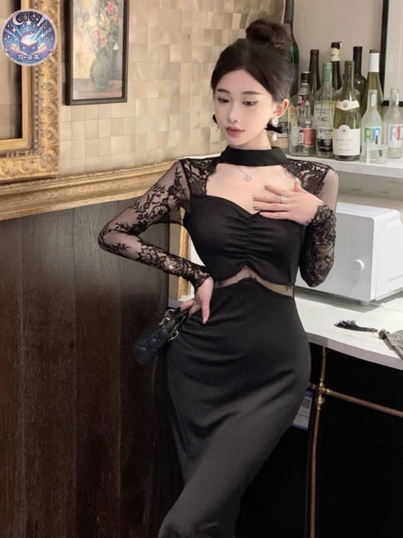 【美しいレースが特徴】ドレス　ひざ丈　セクシーなカットラインと切り替えレース 新品未使用 【美しいレースが特徴】ドレス ひざ丈 セクシーな