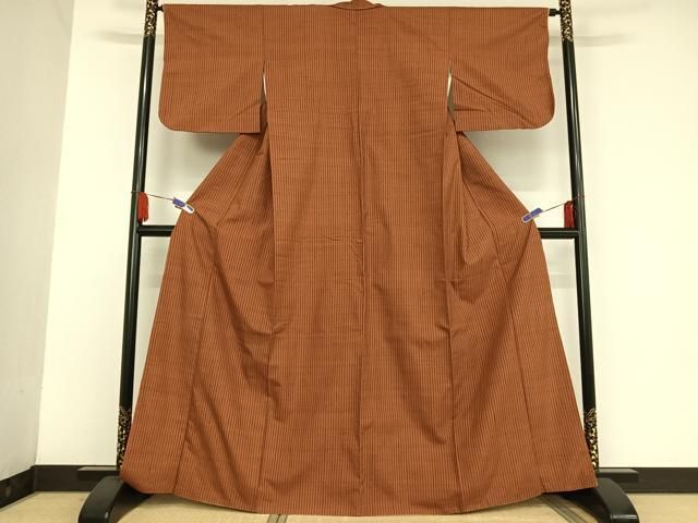 平和屋着物●国指定重要無形文化財　本場久米島紬　手織　縞　正絹　逸品　AAAU0239np 平和屋着物○国指定重要無形文化財 本場久米島紬 手織 縞 正絹 逸品