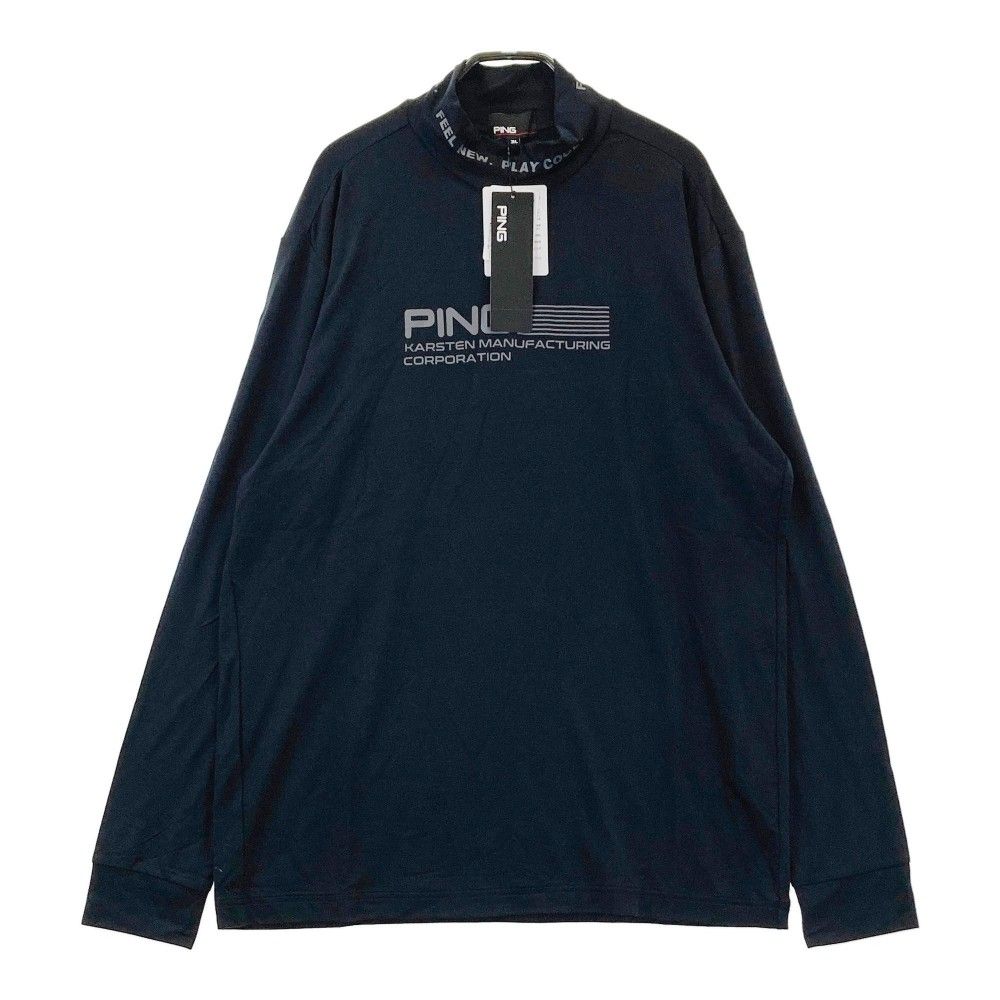 サイズ：3L PING ピン  モックネック 長袖Tシャツ  ブラック系 [240101381075]# ゴルフウェア メンズ ストスト