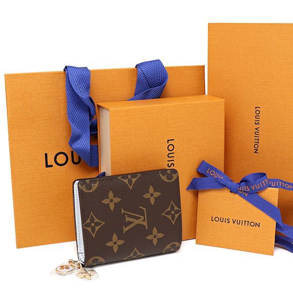 ルイヴィトン モノグラム ポケットウォレット LV チャーム M14613 直営店 品 アズールブルー 二つ折りコンパクト財布