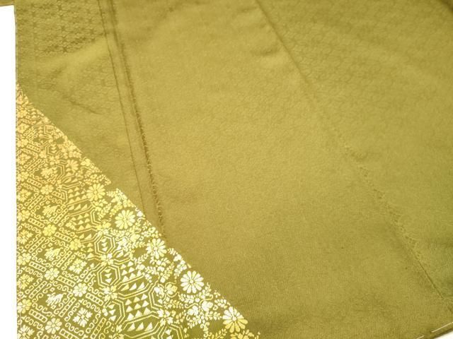 平和屋着物○訪問着 花唐草文 小葵地紋 鶯色 金糸 正絹 逸品 未使用  